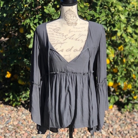 Free People Tops - Free People Gray Boho Ruffle Top - S